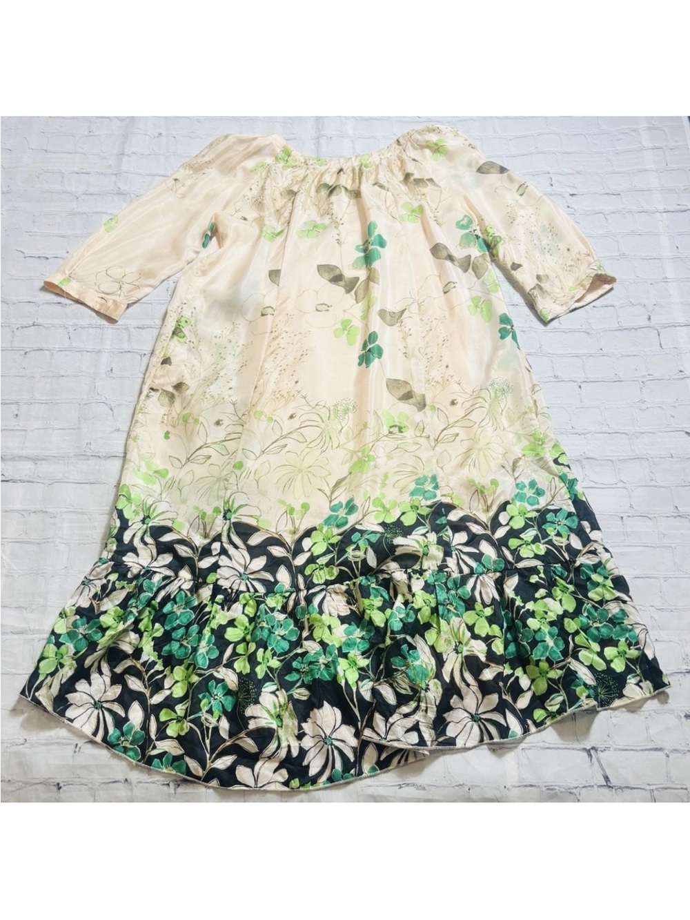 Anthropologie Vanessa Virginia Size S Rainforest 100% SILK Dress Green Floral - Picture 11 of 12